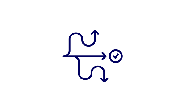 Icon zeigt drei Pfeile, der kürzeste führt zum Ziel