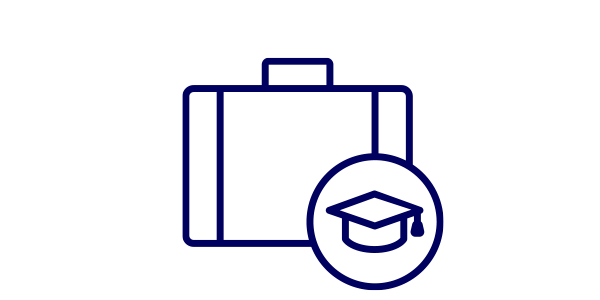 Icon Managementpraktikum Icon zeigt Koffer und Absolventenkappe